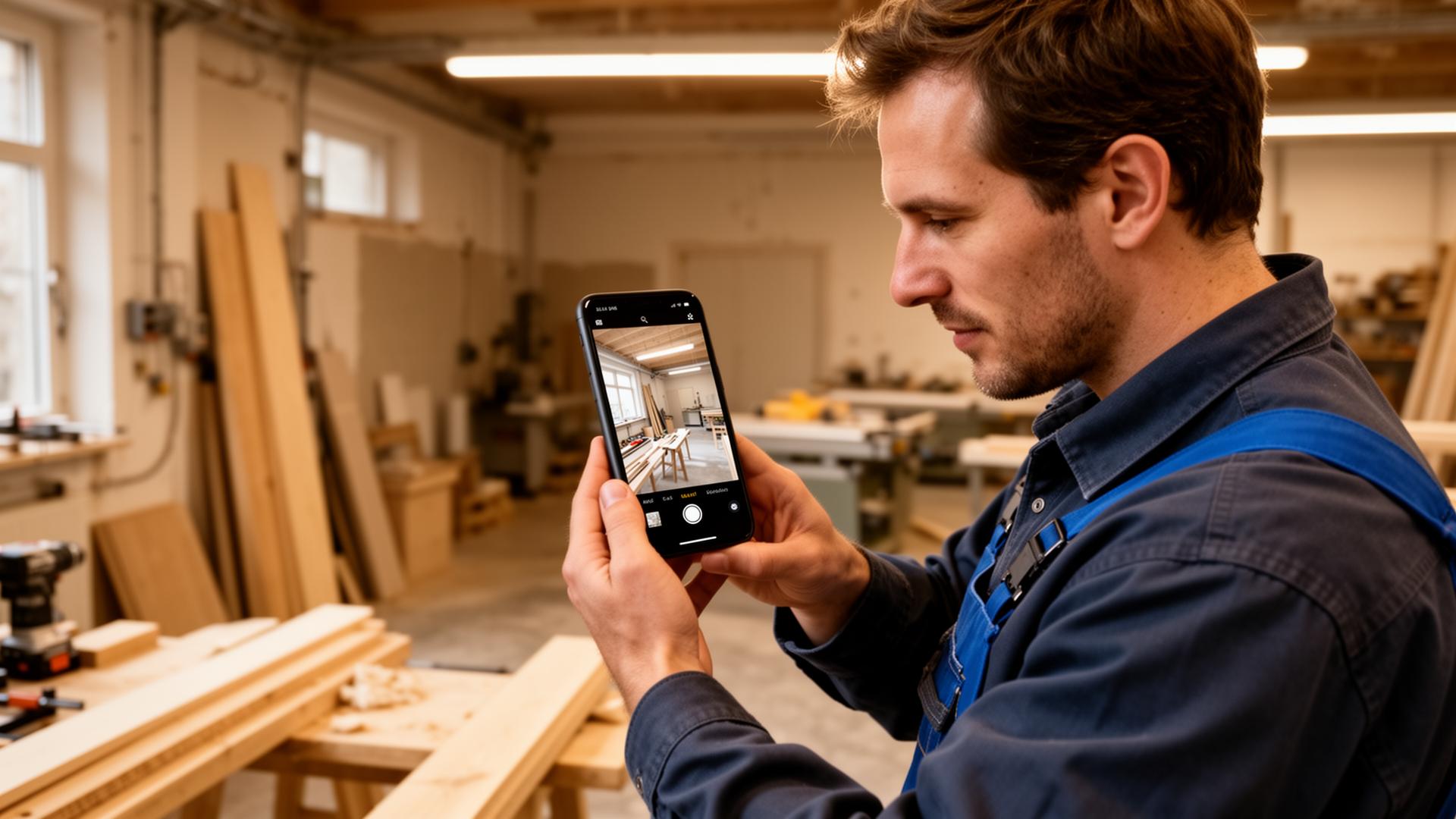 Münchner Handwerker filmt seine Arbeit mit dem Smartphone für Social Media